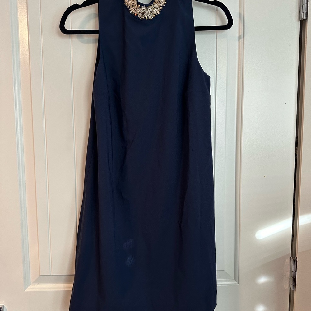 Lilly Pulitzer Classy, Chic Navy Blue Sleeveless Dress with Embellished Neckline